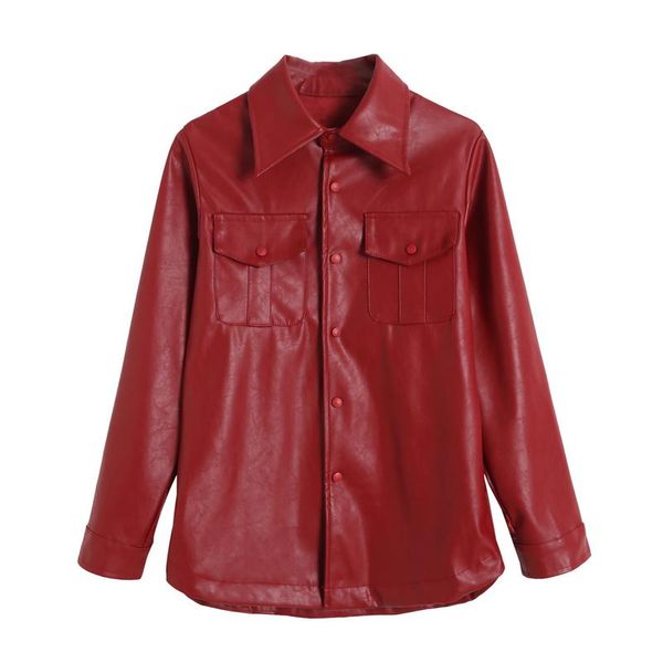 women's jackets 2021 autumn vintage red leather lady stylish straight loose pockets womens buttons high street coats women, Black;brown
women's jackets 2021 autumn vintage red leather lady stylish straight loose pockets womens buttons high street coats women, Black;brown