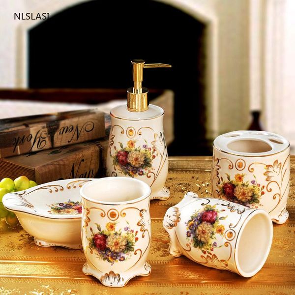 bath accessory set european style ceramic five-piece wash tools lotion bottle gargle cup toothbrush holder soap box bathroom
bath accessory set european style ceramic five-piece wash tools lotion bottle gargle cup toothbrush holder soap box bathroom