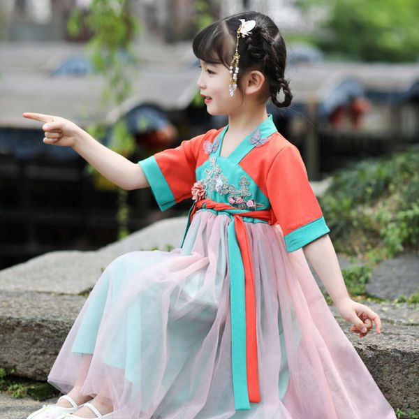 super 2020 children's hanfu costume girls' ancient fairy short sve summer yarn three dimensional applique ru skirt little girl, Red;yellow
super 2020 children's hanfu costume girls' ancient fairy short sve summer yarn three dimensional applique ru skirt little girl, Red;yellow