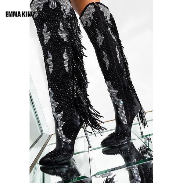 women tassel knee high boots lady fashion boots bling crystal peep toe party shoes ladies long 2020 new, Black
women tassel knee high boots lady fashion boots bling crystal peep toe party shoes ladies long 2020 new, Black
