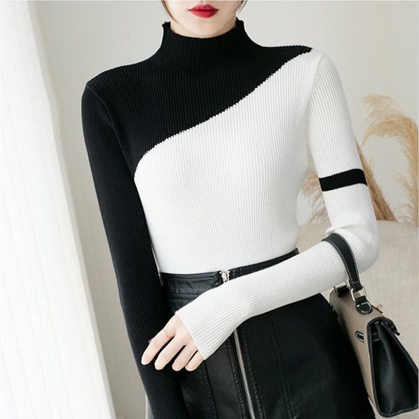 jsxdhk 2020 осень зима новый personality color matching половина водолазку женщин пуловер дна tops, White;black
jsxdhk 2020 осень зима новый personality color matching половина водолазку женщин пуловер дна tops, White;black