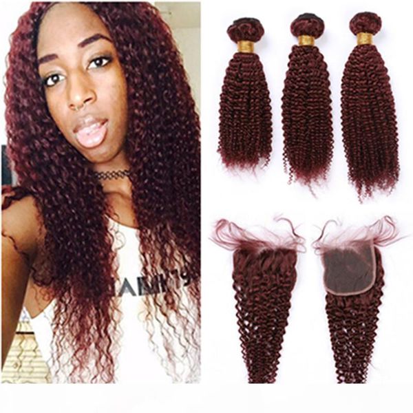 #99j wine red hair weaves kinkys curly brazilian human hair 3bundles with closure burgundy red kinky curly lace closure 4x4 with weaves, Black
#99j wine red hair weaves kinkys curly brazilian human hair 3bundles with closure burgundy red kinky curly lace closure 4x4 with weaves, Black