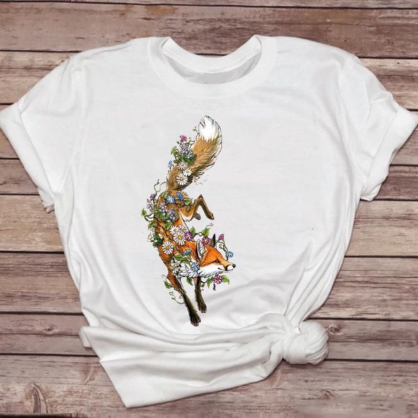 women t-shirts fox printing cute floral flower 90s style fashion ladies print graphic t lady shirt female tee t-shirt, White
women t-shirts fox printing cute floral flower 90s style fashion ladies print graphic t lady shirt female tee t-shirt, White