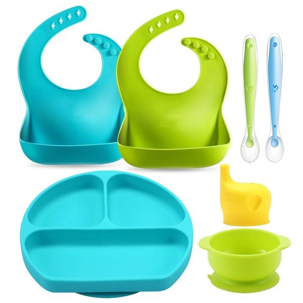 amtoy fcc silicone baby toddlers infants feeding set adjustable silicone bibs suction bowls divided plates soft spoon cup holder lj201221
amtoy fcc silicone baby toddlers infants feeding set adjustable silicone bibs suction bowls divided plates soft spoon cup holder lj201221