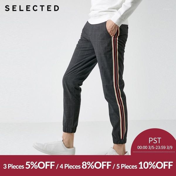 men's autumn 100% cotton plaid ribbon ankle-tied pants s|4183145551, Black