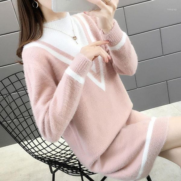 women 2020 autumn winter knit sweater pullover new fashion imitation mink cashmere dresses female half turtleneck vestidos g6871, Black;gray
women 2020 autumn winter knit sweater pullover new fashion imitation mink cashmere dresses female half turtleneck vestidos g6871, Black;gray