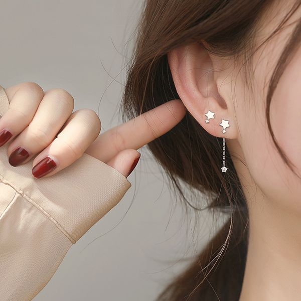 cute silver tiny chain earring 925 asymmetric zircon pendant star for women fashion girls ear gift jewelry, Black
cute silver tiny chain earring 925 asymmetric zircon pendant star for women fashion girls ear gift jewelry, Black