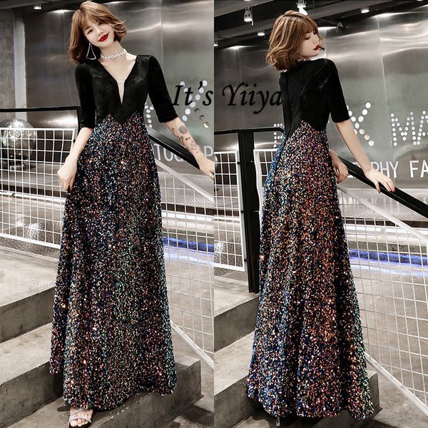 it's yiiya evening gown sequined patchwork v-neck evening dresses long half sleeve zipper plus size evening dress 2020 lj201119, White;black
it's yiiya evening gown sequined patchwork v-neck evening dresses long half sleeve zipper plus size evening dress 2020 lj201119, White;black
