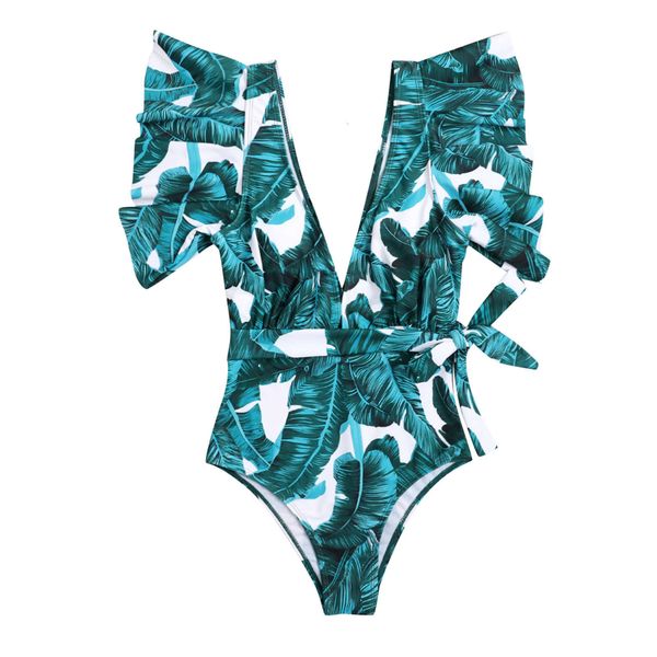 swimwear women's leaf floral printed straps one piece swimsuit ruffles v-neck bandage bikini double strap swimming suit, White;black
swimwear women's leaf floral printed straps one piece swimsuit ruffles v-neck bandage bikini double strap swimming suit, White;black