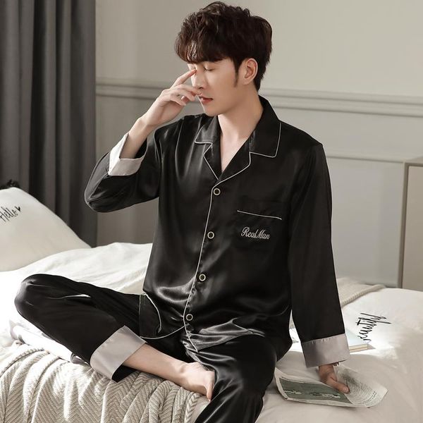 spring and autumn silk pajamas set long sleeve men nighty wear pijama home clothing, Black;brown
spring and autumn silk pajamas set long sleeve men nighty wear pijama home clothing, Black;brown