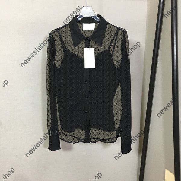 2022 luxury designer womens shirts women classic double letter print shirts with suspenders lady mesh perspective shirt party banquet girls, White 
2022 luxury designer womens shirts women classic double letter print shirts with suspenders lady mesh perspective shirt party banquet girls, White