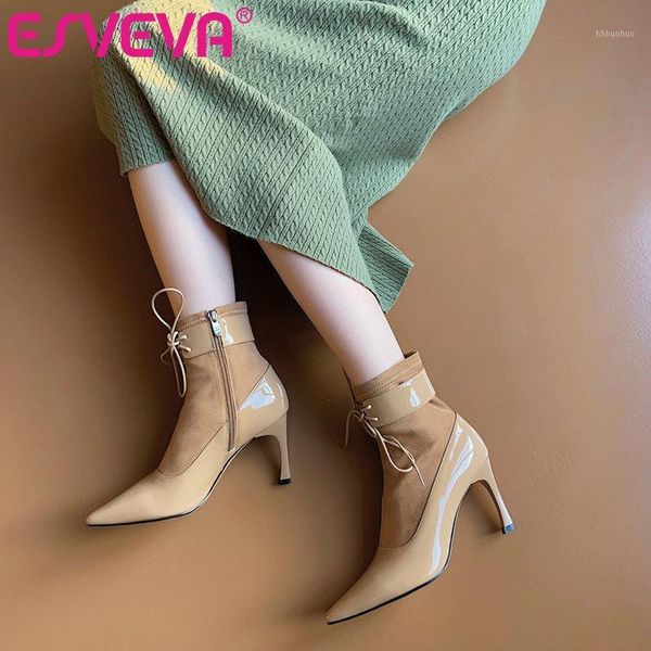 boots esveva 2021 zipper lace up pointed toe thin high heel pu+leather ankle platform women shoes size 34-391, Black
boots esveva 2021 zipper lace up pointed toe thin high heel pu+leather ankle platform women shoes size 34-391, Black