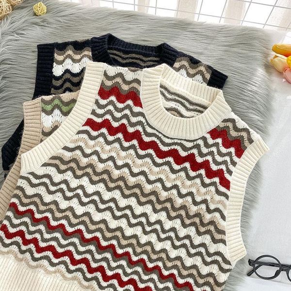 new v-neck vest retro striped knitted vest college sleeveless fashion vests sleeveless jacket women for2021, Black;white
new v-neck vest retro striped knitted vest college sleeveless fashion vests sleeveless jacket women for2021, Black;white