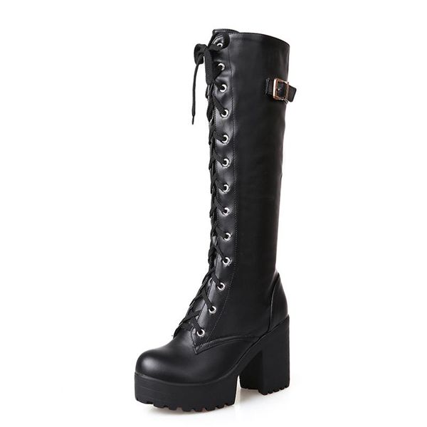 boots spring autumn lacing knee high women fashion white square heel woman leather shoes winter large size 34-43, Black
boots spring autumn lacing knee high women fashion white square heel woman leather shoes winter large size 34-43, Black