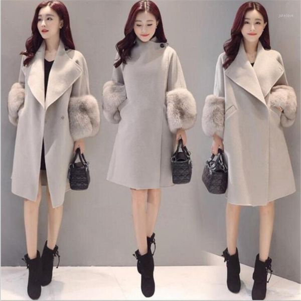 2019 autumn winter woolen coat jackets warm wool blend faux fur sleeve long turn-down collar loose coats large size outerwear1, Black
2019 autumn winter woolen coat jackets warm wool blend faux fur sleeve long turn-down collar loose coats large size outerwear1, Black