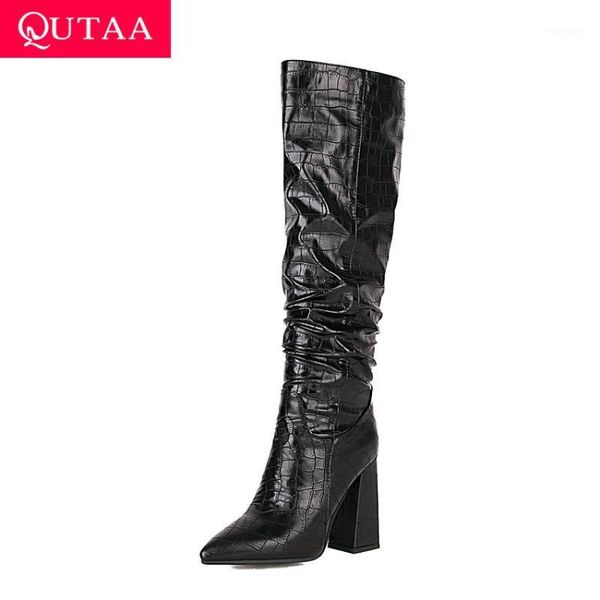 qutaa 2021 pleated pu knee high boots pointed toe slip on women shoes fashion square high heel ladies long boots big size 34-431, Black
qutaa 2021 pleated pu knee high boots pointed toe slip on women shoes fashion square high heel ladies long boots big size 34-431, Black