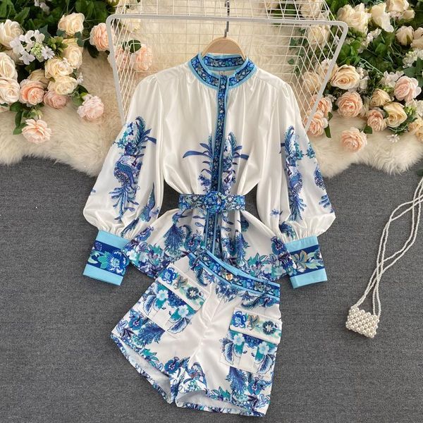 deat 2021 spring women new fashion round neck long sleeve single breasted print shirt wide legs shorts two piece set rd868, Gray 
deat 2021 spring women new fashion round neck long sleeve single breasted print shirt wide legs shorts two piece set rd868, Gray