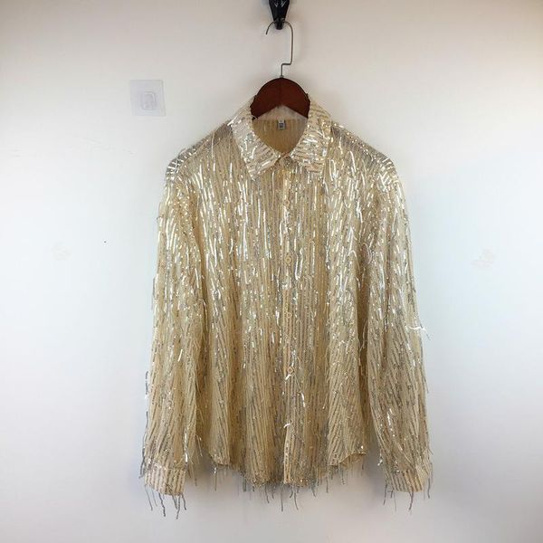 men's casual shirts 2021 -xl show shirt sparkles with see-through tassels and long sleeves, White;black
men's casual shirts 2021 -xl show shirt sparkles with see-through tassels and long sleeves, White;black