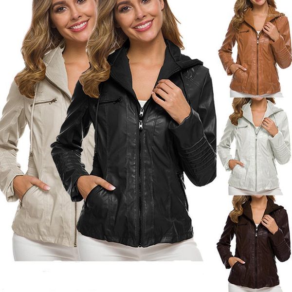 european and american long-sleeved women's leather jacket pu women's short leather jacket motorcycle uniform with hood solid1, Black;brown
european and american long-sleeved women's leather jacket pu women's short leather jacket motorcycle uniform with hood solid1, Black;brown