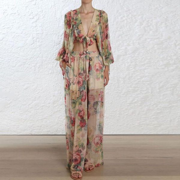 2018 beach deep v-neck long sleeve blouse and loose long pants 2 piece women sets1, Gray
2018 beach deep v-neck long sleeve blouse and loose long pants 2 piece women sets1, Gray