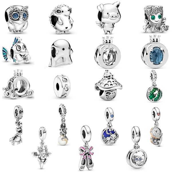 925 sterling silver luxury zircon women's jewelry crown pig owl fish mushroom lovely loose bead fit pandora bracelet necklace pendant d, Black 
925 sterling silver luxury zircon women's jewelry crown pig owl fish mushroom lovely loose bead fit pandora bracelet necklace pendant d, Black