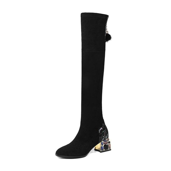new thick-heeled round toe over the knee stretch boots, thin shoes, large size mid-heeled long-tube women's boots, Black
new thick-heeled round toe over the knee stretch boots, thin shoes, large size mid-heeled long-tube women's boots, Black