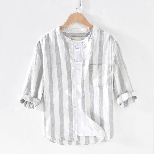 men spring summer fashion japan style stand collar three quarter sleeve stripe shirt male 100% linen casual shirts1, White;black
men spring summer fashion japan style stand collar three quarter sleeve stripe shirt male 100% linen casual shirts1, White;black