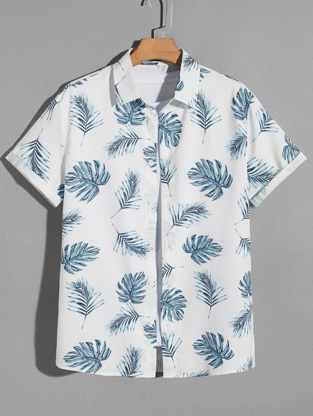 men tropical print roll sleeve button through shirt r2oo#, White;black
men tropical print roll sleeve button through shirt r2oo#, White;black