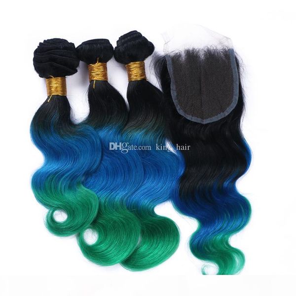 # 1b blue green ombre связка человеческих волос с 4 * 4 '' lace closure три тона teal ombre hair extensions бразильского body wave вэф волос, Black
# 1b blue green ombre связка человеческих волос с 4 * 4 '' lace closure три тона teal ombre hair extensions бразильского body wave вэф волос, Black