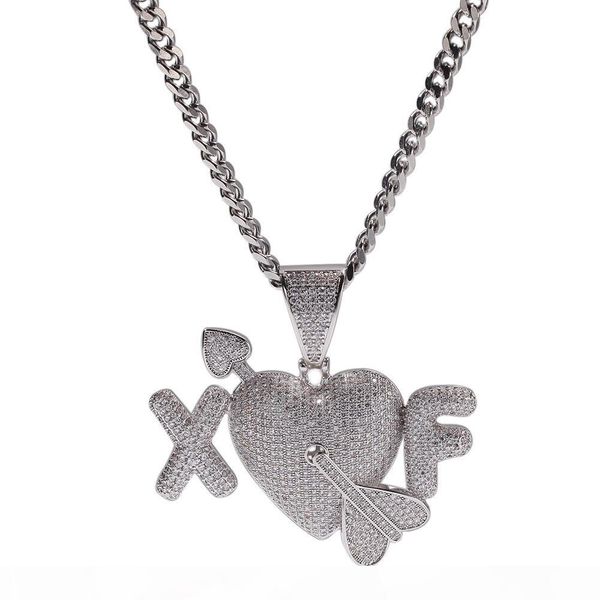 2 letters heart custom lover couple pendants necklace hip hop cz stone bling iced out men hip hop rapper jewelry silver