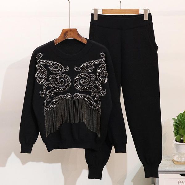 women autumn winter new tassel sweater pants two piece set handmade pearls long sleeve knitted pullover trousers casual set1, Gray
women autumn winter new tassel sweater pants two piece set handmade pearls long sleeve knitted pullover trousers casual set1, Gray