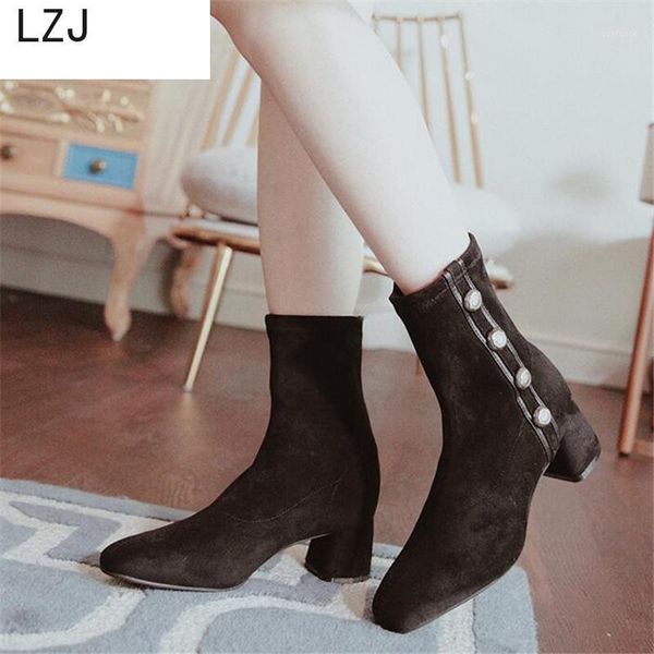 lzj 2020 women stretch boots autumn winter new women comfortable square toe thick heel booties boots buckle ankle1, Black
lzj 2020 women stretch boots autumn winter new women comfortable square toe thick heel booties boots buckle ankle1, Black