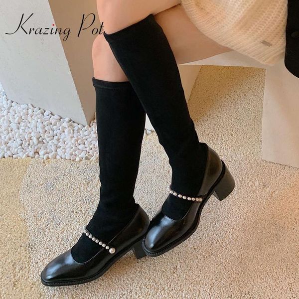 krazing pot natural leather round toe high heel pearl decoration stretch boots pretty girls dating charming knee-high boots l62, Black
krazing pot natural leather round toe high heel pearl decoration stretch boots pretty girls dating charming knee-high boots l62, Black