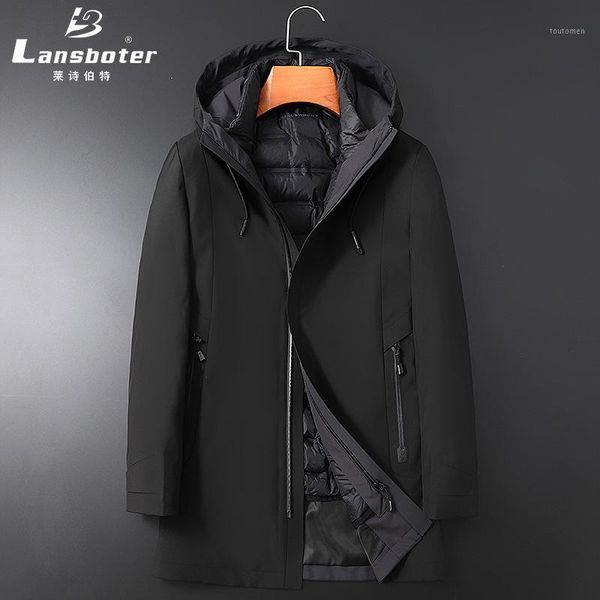 puffer jackets men winter detachable liner 90% white duck down coat for men fashion hooded down overcoat male outerwear jk-8941, Black