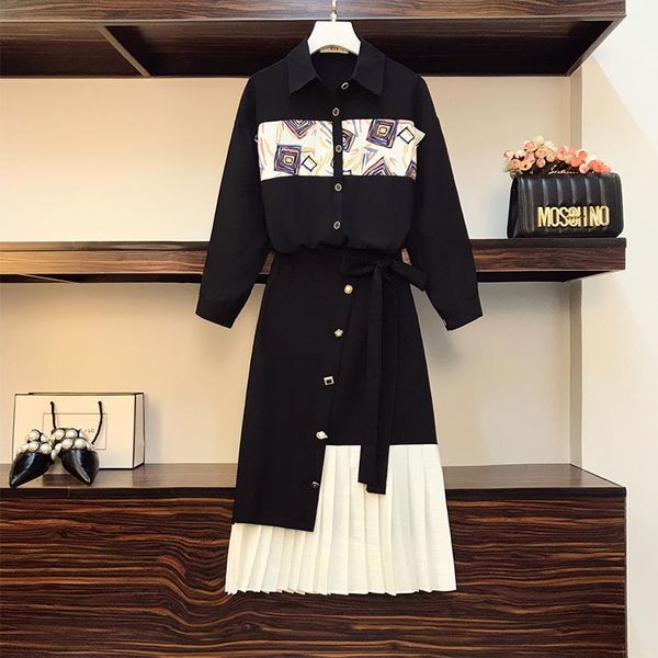 fashion plus size women's streetwear two piece suit 2020 autumn casual printed loose shirt and bow pleated skirt two piece set, Gray
fashion plus size women's streetwear two piece suit 2020 autumn casual printed loose shirt and bow pleated skirt two piece set, Gray