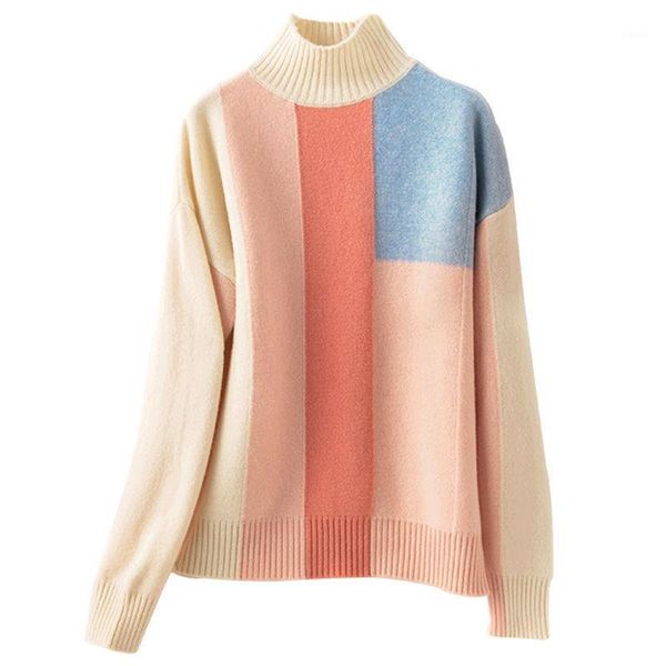 women 2021 autumn winter new half turtleneck sweater female loose bottoming ladies patchwork pullover sweater q3171, White;black
women 2021 autumn winter new half turtleneck sweater female loose bottoming ladies patchwork pullover sweater q3171, White;black