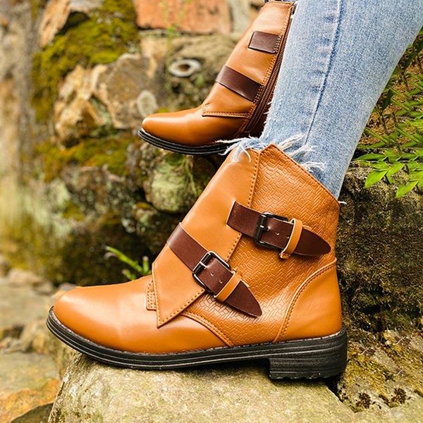women retro buckle strap boots ladies pu leather chunky heels sewing fashion shoes woman zipper comfort boots female footwear, Black
women retro buckle strap boots ladies pu leather chunky heels sewing fashion shoes woman zipper comfort boots female footwear, Black