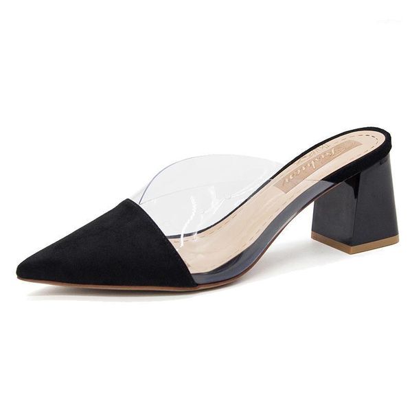 2020 new women high square heels shoes woman transparent elegant pointed toe ladies slippers summer flock female casual sandals1, Black
2020 new women high square heels shoes woman transparent elegant pointed toe ladies slippers summer flock female casual sandals1, Black