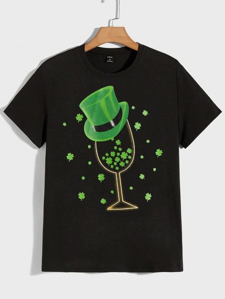 men four leaf clover & goblet print tee p583#, White;black
men four leaf clover & goblet print tee p583#, White;black