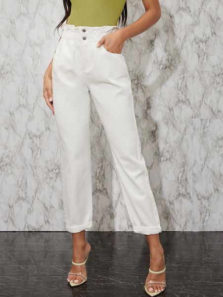 paperbag high waisted cropped skinny jeans 591h#, Blue