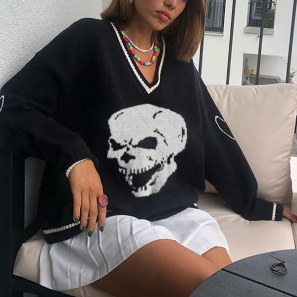 misme skull sweater skeleton pullover woman sweaters long sleeve v neck gothic stitching fall winter clothing h1211, White;black
misme skull sweater skeleton pullover woman sweaters long sleeve v neck gothic stitching fall winter clothing h1211, White;black