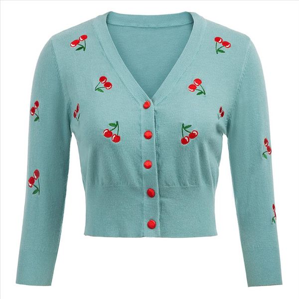 women vintage jackets cardigans autumn spring womens cherries embroidery 3 4 sleeve v neck cropped knitting coat knitwear, Black;brown
women vintage jackets cardigans autumn spring womens cherries embroidery 3 4 sleeve v neck cropped knitting coat knitwear, Black;brown
