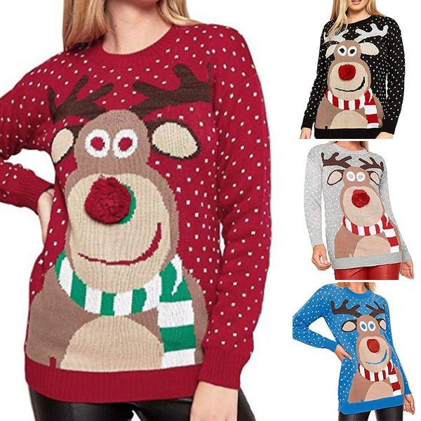 women christmas deer reindeer themed knitted holiday sweater pullover knitted pullover sweater jumper, White;black
women christmas deer reindeer themed knitted holiday sweater pullover knitted pullover sweater jumper, White;black