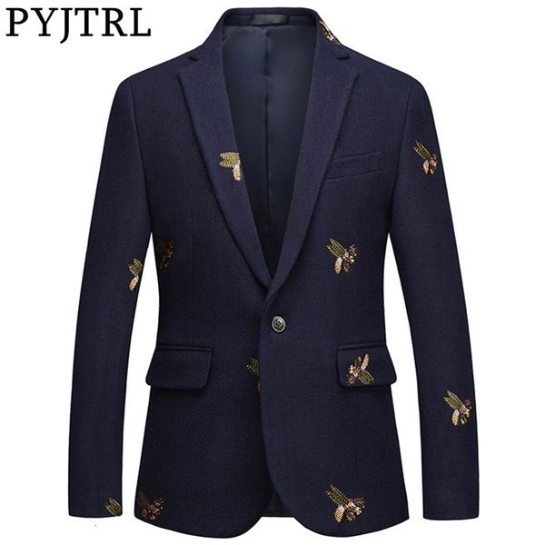 pyjtrl mens fashion autumn winter quality luxurious bee embroidery woolen blazer wedding prom singers blazers costume lj201103, White;black
pyjtrl mens fashion autumn winter quality luxurious bee embroidery woolen blazer wedding prom singers blazers costume lj201103, White;black