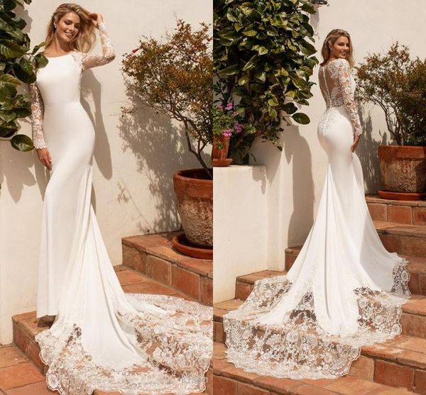 modest mermaid wedding dresses boho garden satin long sleeves 2021 lace apliqued jewel neck bridal gowns buttons back robes de mariée al7194, White
modest mermaid wedding dresses boho garden satin long sleeves 2021 lace apliqued jewel neck bridal gowns buttons back robes de mariée al7194, White