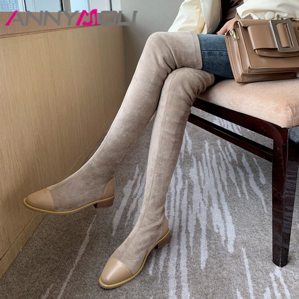 annymoli genuine leather mid heel stretch long boots women shoes round toe block heels over the knee high boots autumn winter 43, Black
annymoli genuine leather mid heel stretch long boots women shoes round toe block heels over the knee high boots autumn winter 43, Black
