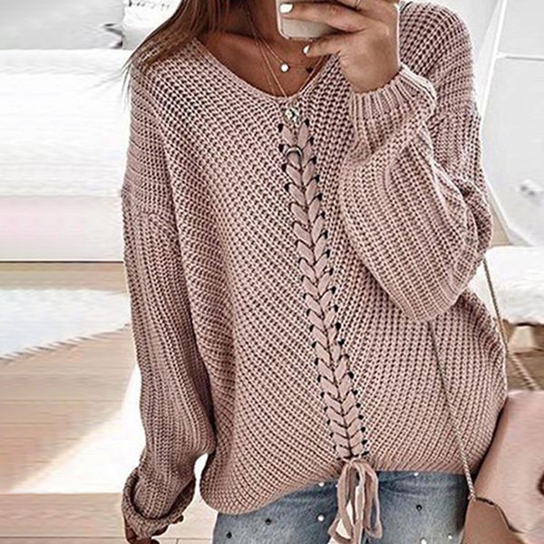 autumn winter new women sweater pullover solid color ribbon tie decoration long sleeves casual loose v-neck knitted sweater 272215, White;black
autumn winter new women sweater pullover solid color ribbon tie decoration long sleeves casual loose v-neck knitted sweater 272215, White;black