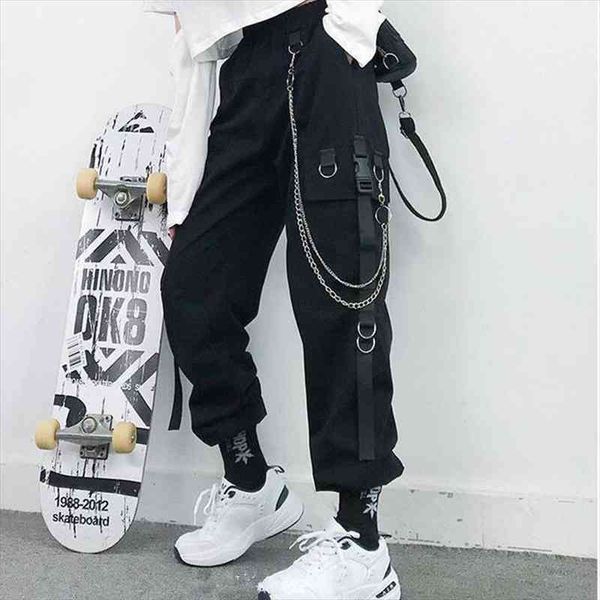 women cargo pants harem pants fashion punk pockets jogger trousers with chain harajuku elastics high waist streetwear overalls, Black;white
women cargo pants harem pants fashion punk pockets jogger trousers with chain harajuku elastics high waist streetwear overalls, Black;white
