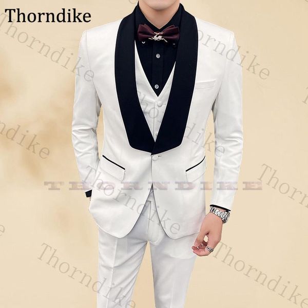 thorndike black shawl lapel white men wedding suit 3 pcs set tuxedos for men custom made single button formal party suits, White;black
thorndike black shawl lapel white men wedding suit 3 pcs set tuxedos for men custom made single button formal party suits, White;black