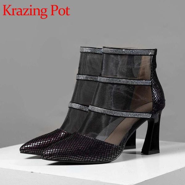krazing pot new sheep leather air mesh zip pointed toe high heels rhinestone shiny sunscreen ankle summer boots l92, Black
krazing pot new sheep leather air mesh zip pointed toe high heels rhinestone shiny sunscreen ankle summer boots l92, Black